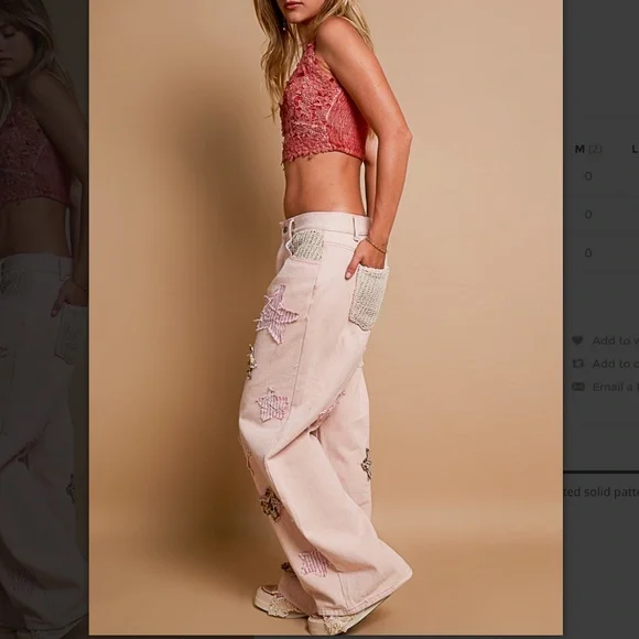 POL 🩵 216 POL Star Patched Jean Pants in Mauve SR36 - Picture 5 of 5